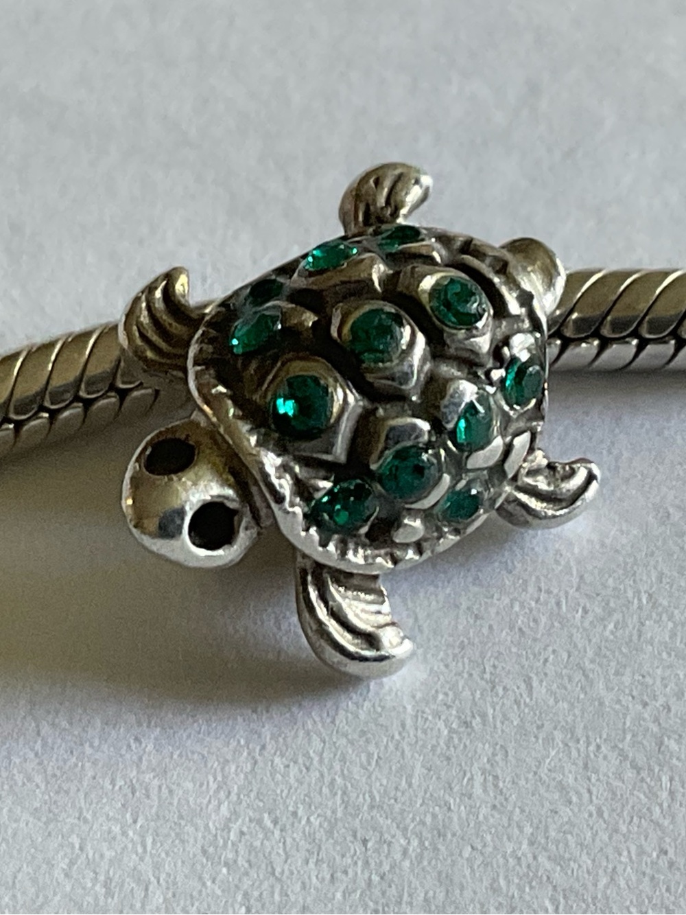 Turtle Charm Bead with Green Crystals